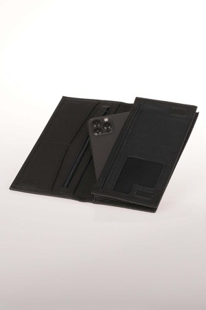 Cuerro Sagrada Hakiki Deri Siyah Telefon Bölmeli Portföy Cüzdan