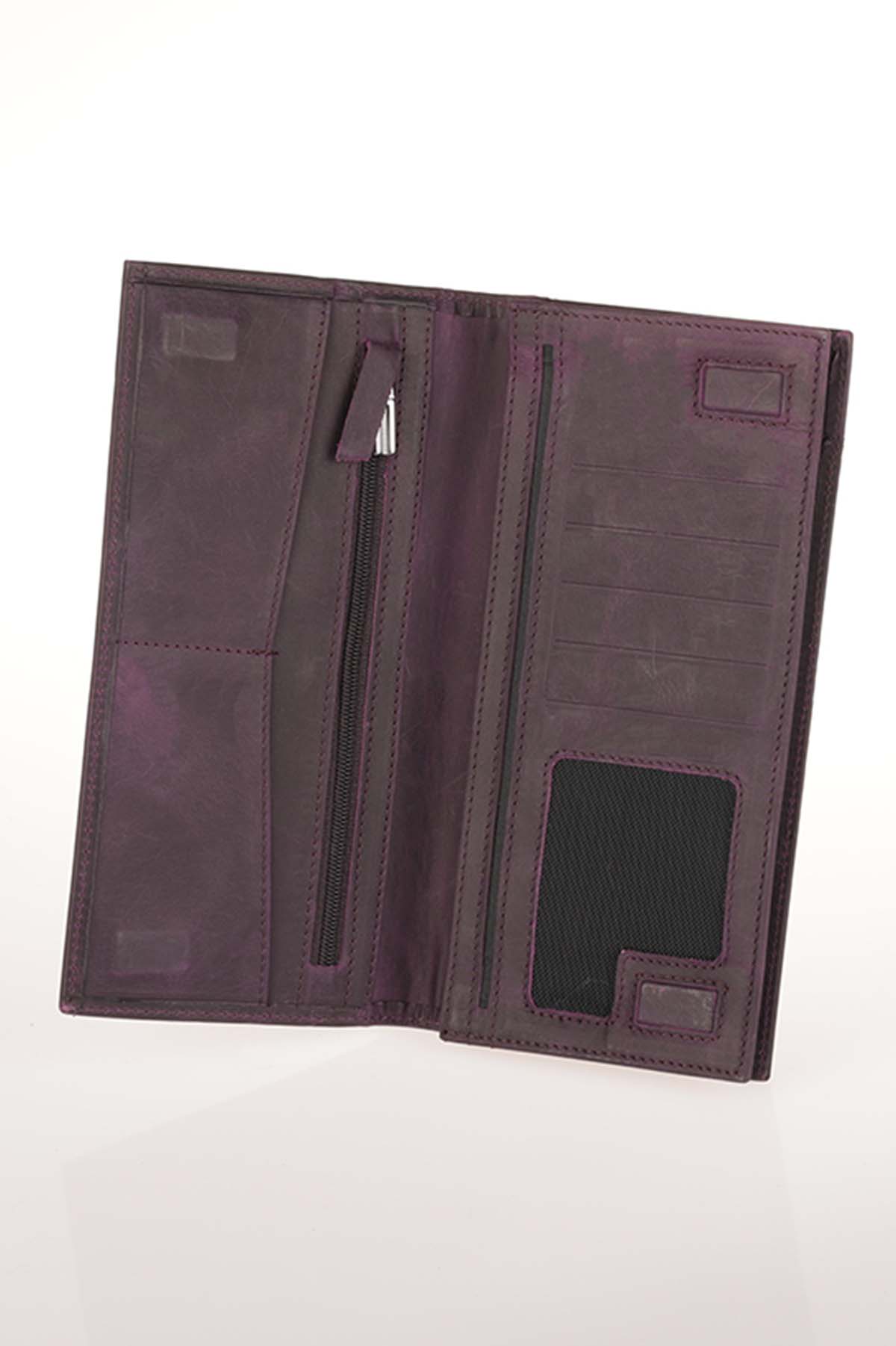 Cuerro Sagrada Hakiki Deri Mürdüm Telefon Bölmeli Portföy Cüzdan - Görsel 2