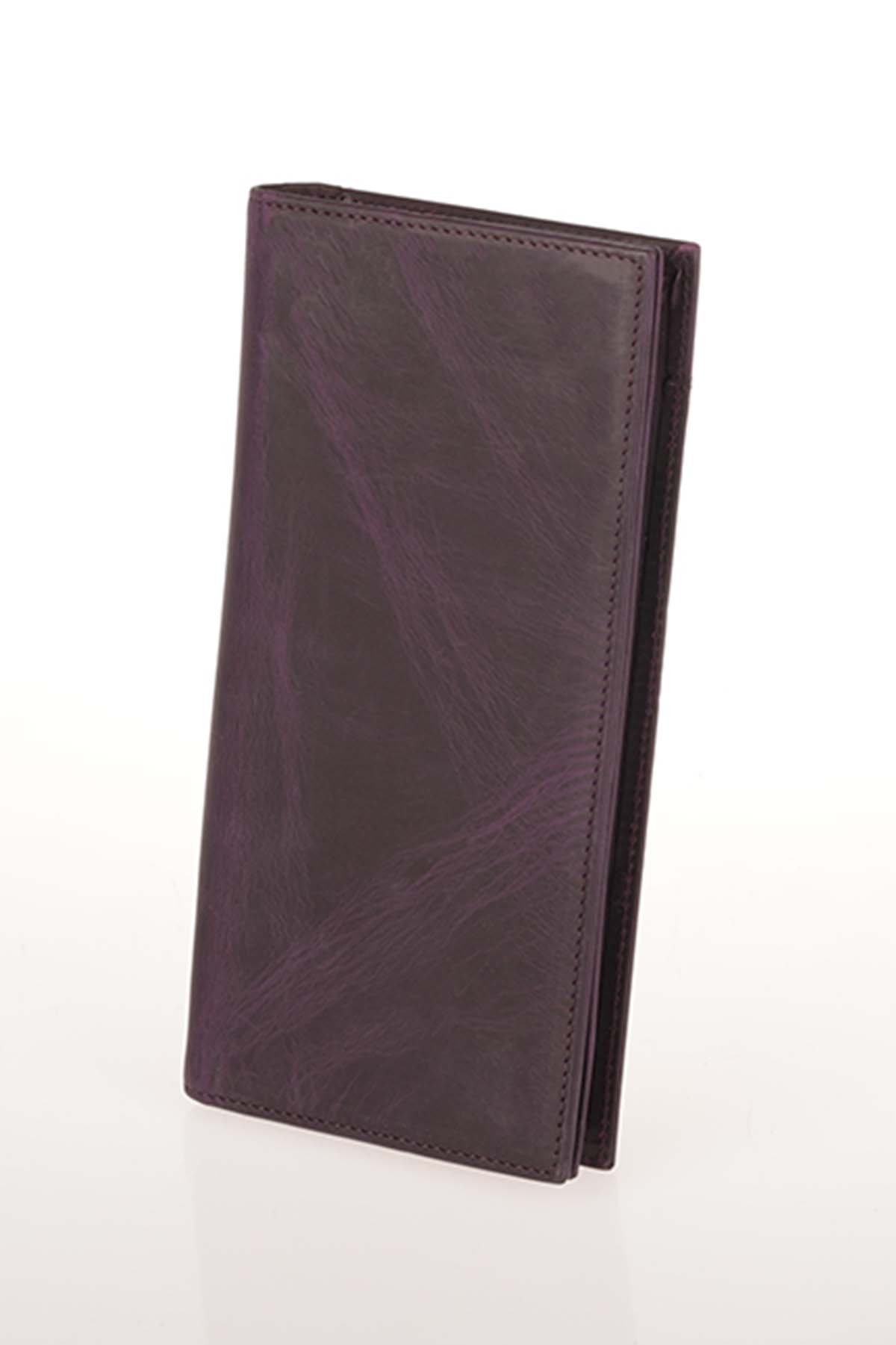 Cuerro Sagrada Hakiki Deri Mürdüm Telefon Bölmeli Portföy Cüzdan - Görsel 3