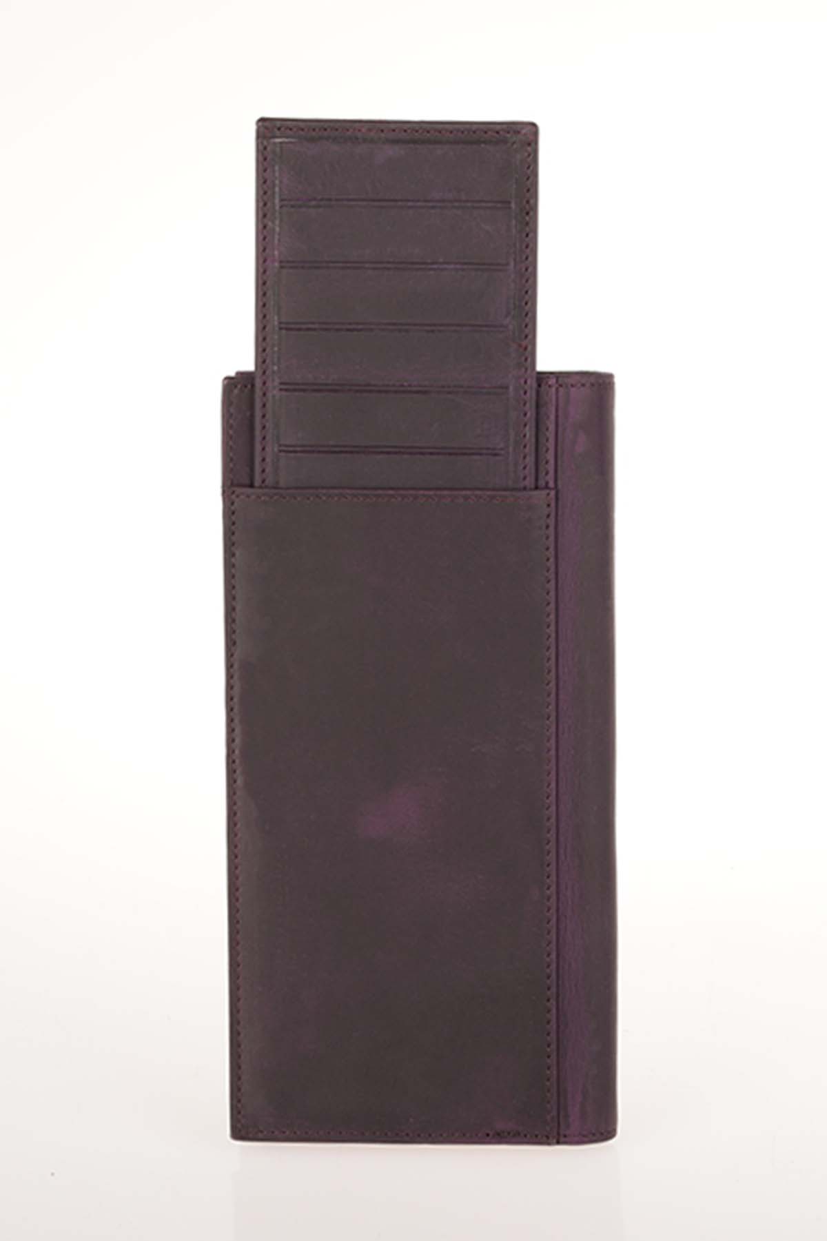 Cuerro Sagrada Hakiki Deri Mürdüm Telefon Bölmeli Portföy Cüzdan - Görsel 4